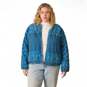 POLAGRAM Brie Quilted Blue Button Front Jacket - Plus Size. NEW WITH TAGS! 2XL